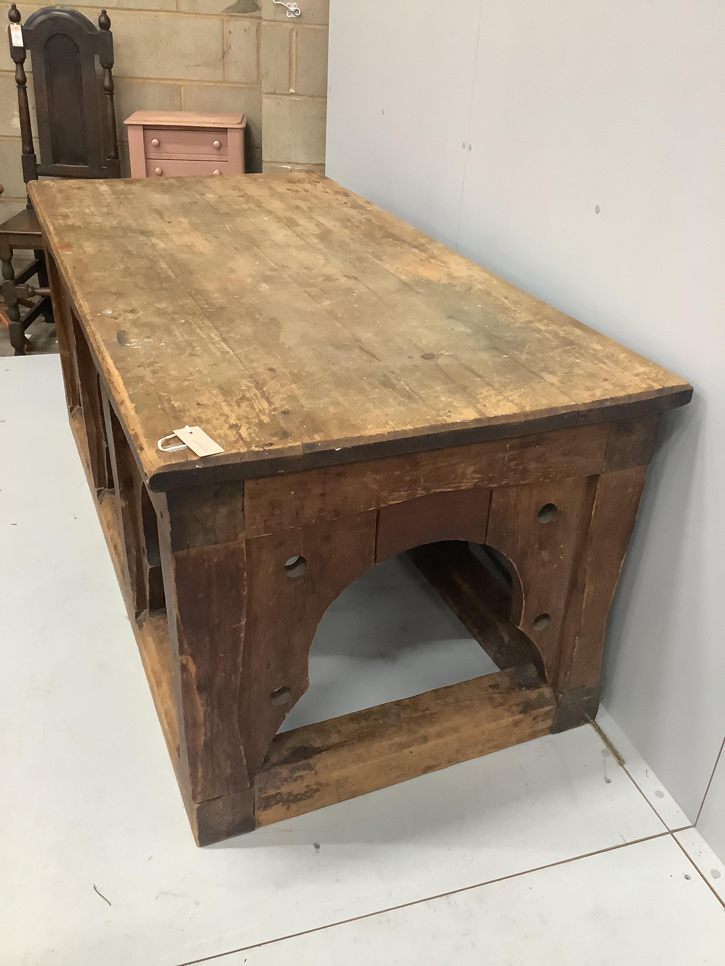 A 19th century Gothic Revival rectangular pine centre table, width 170cm, depth 83cm, height 73cm